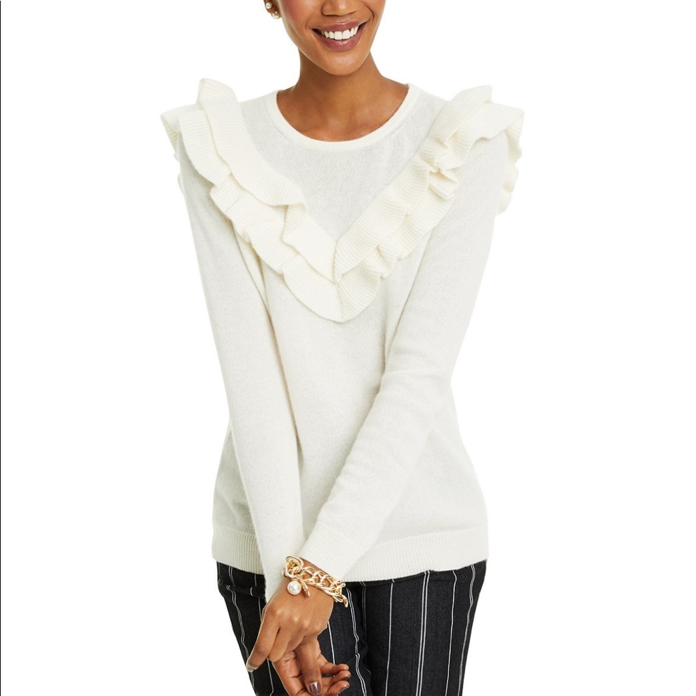 NWOT Charter club cashmere sweater ruffle trim sweater